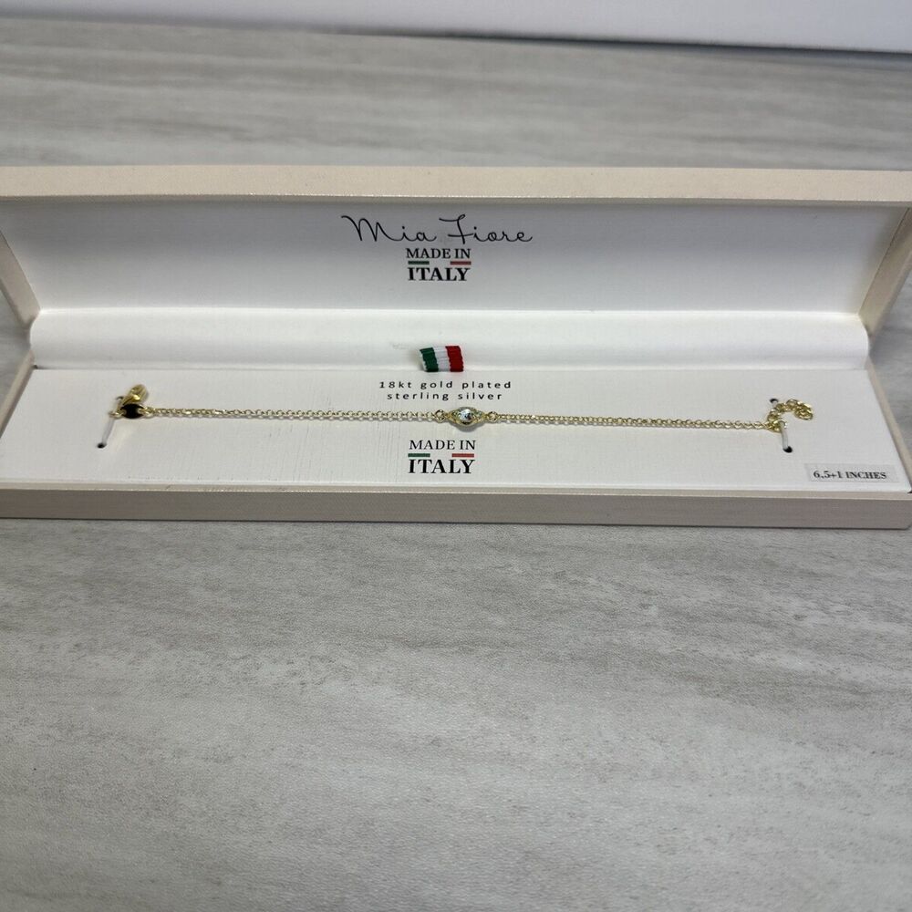Mia Fiore 18KT Gold Plated Sterling Silver Blue Crystal Clover 6.5" Bracelet NIB